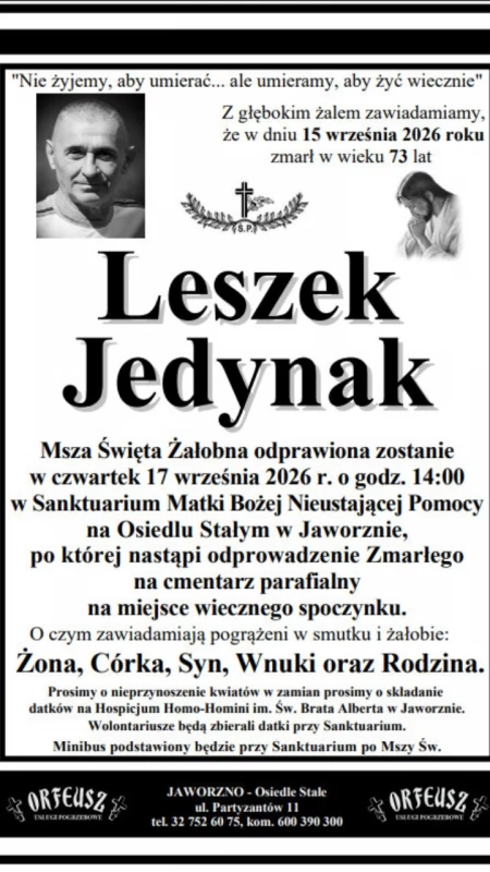 Zmarł śp. Leszek Jedynak
