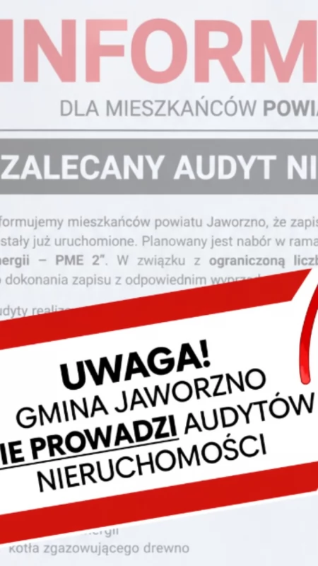 Ostrzeżenie: Urząd Miejski nie prowadzi audytów nieruchomości