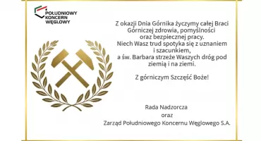Życzenia na Barbórkę od Rady Nadzorczej oraz Zarządu Południowego Koncernu Węglowego