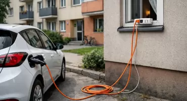 Jakub Dąbek o ładowaniu elektryka w Jaworznie, czyli przedłużaczem przez okno