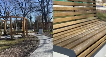 Rynek na Dąbrowie Narodowej od.Nowa. Popękane i zniszczone ławki