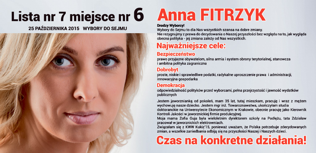 Anna Fitrzyk wybory do sejmu 2015